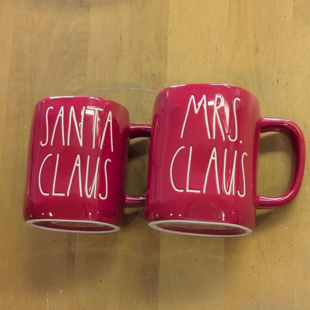 Rae Dunn Artisan Collection Santa Claus & Mrs. Claus Red Mug Set 2pc Ceramic